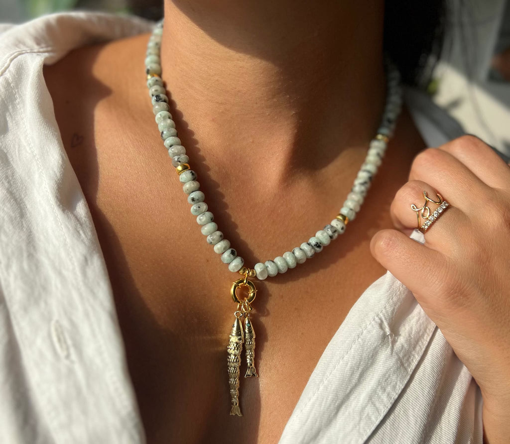 Catch of the day necklace with gold-plated fish charms