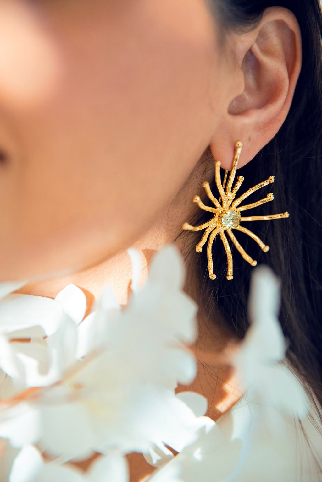 Dunia's Flowers earring worn with white flowers