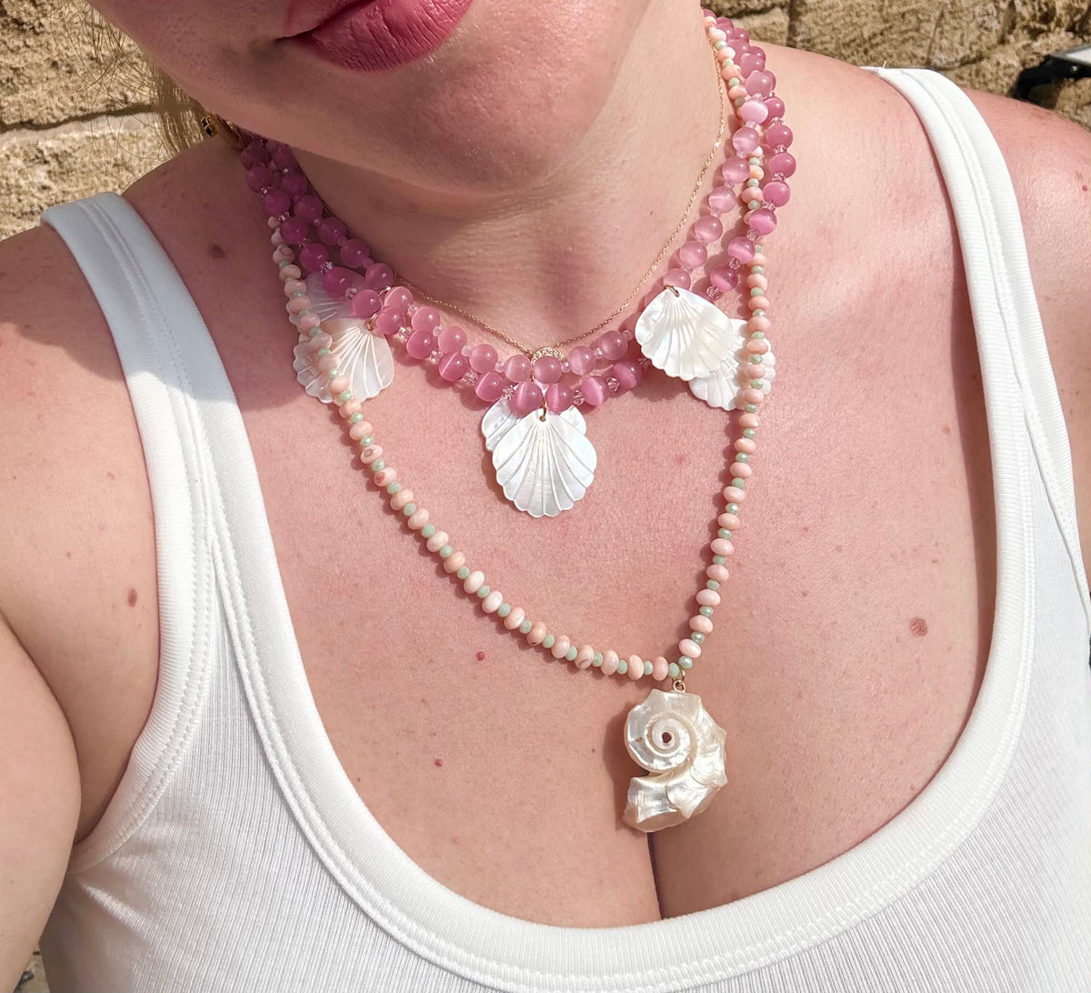 Mother of Shell necklace worn