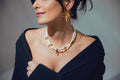 Pearl Swarovski Spikes necklace worn in the sun